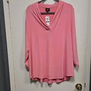 JM Collection Pink Drape Neck Blouse